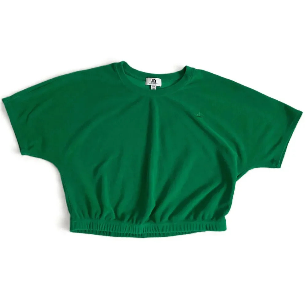 Juicy Couture‎ Retro Green Short Sleeve Elastic Hem Crop Tshirt Top XXL